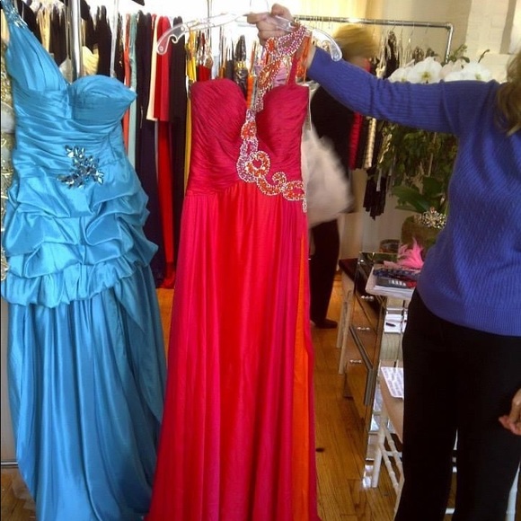 Sherri Hill Custom One of a Kind Pink Orange Gown Rhinestone Pageant Prom Gown - Picture 3 of 8